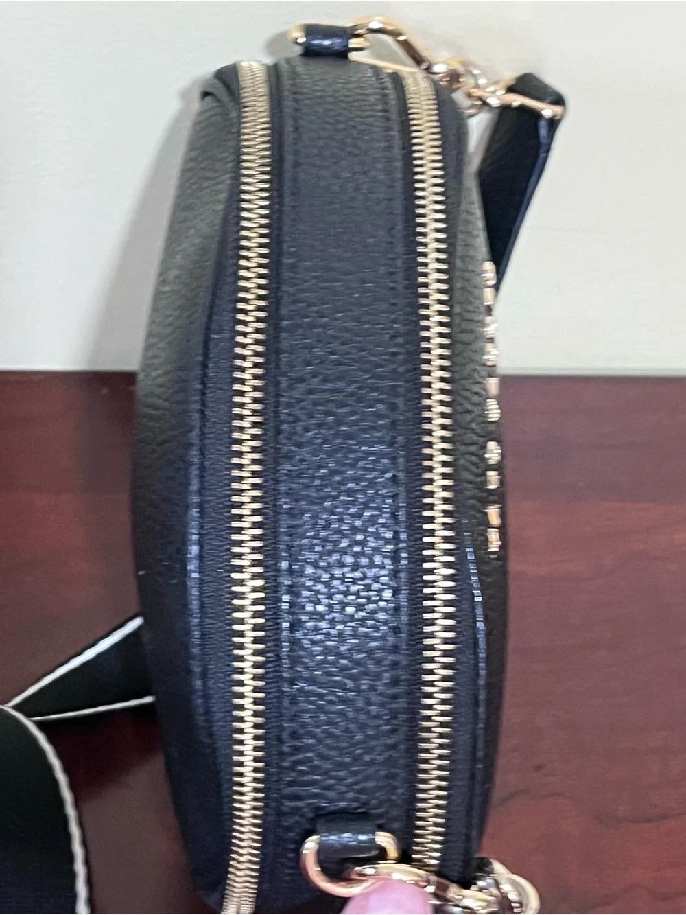Marc Jacobs Black Pebbled Leather Round Crossbody Bag w/ Guitar Strap